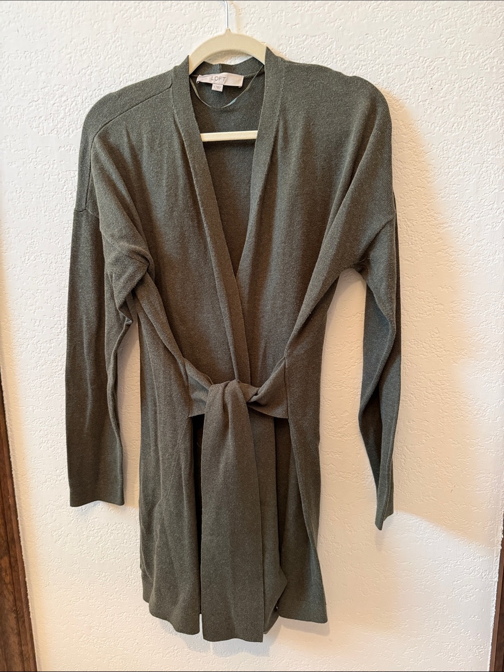 LOFT Olive Tie-Waist Open-Front Women's Cardigan